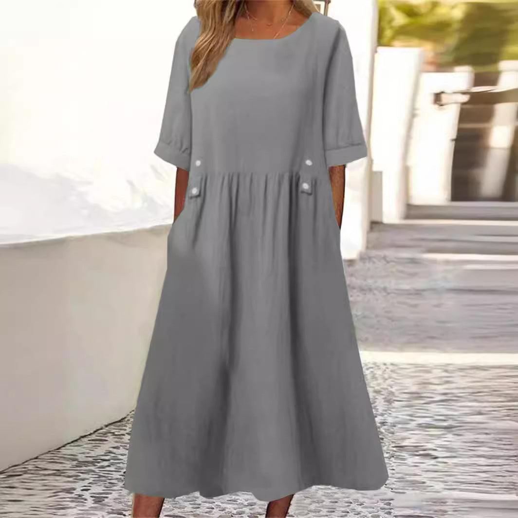 Savannah Cotton-Linen Midi Dress – Relaxed Fit for Summer Elegance 0