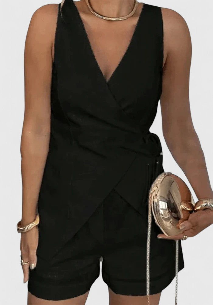 Savannah Elegant Black Jumpsuit – Soft Fabric with Flattering Wrap Design for Women 3
