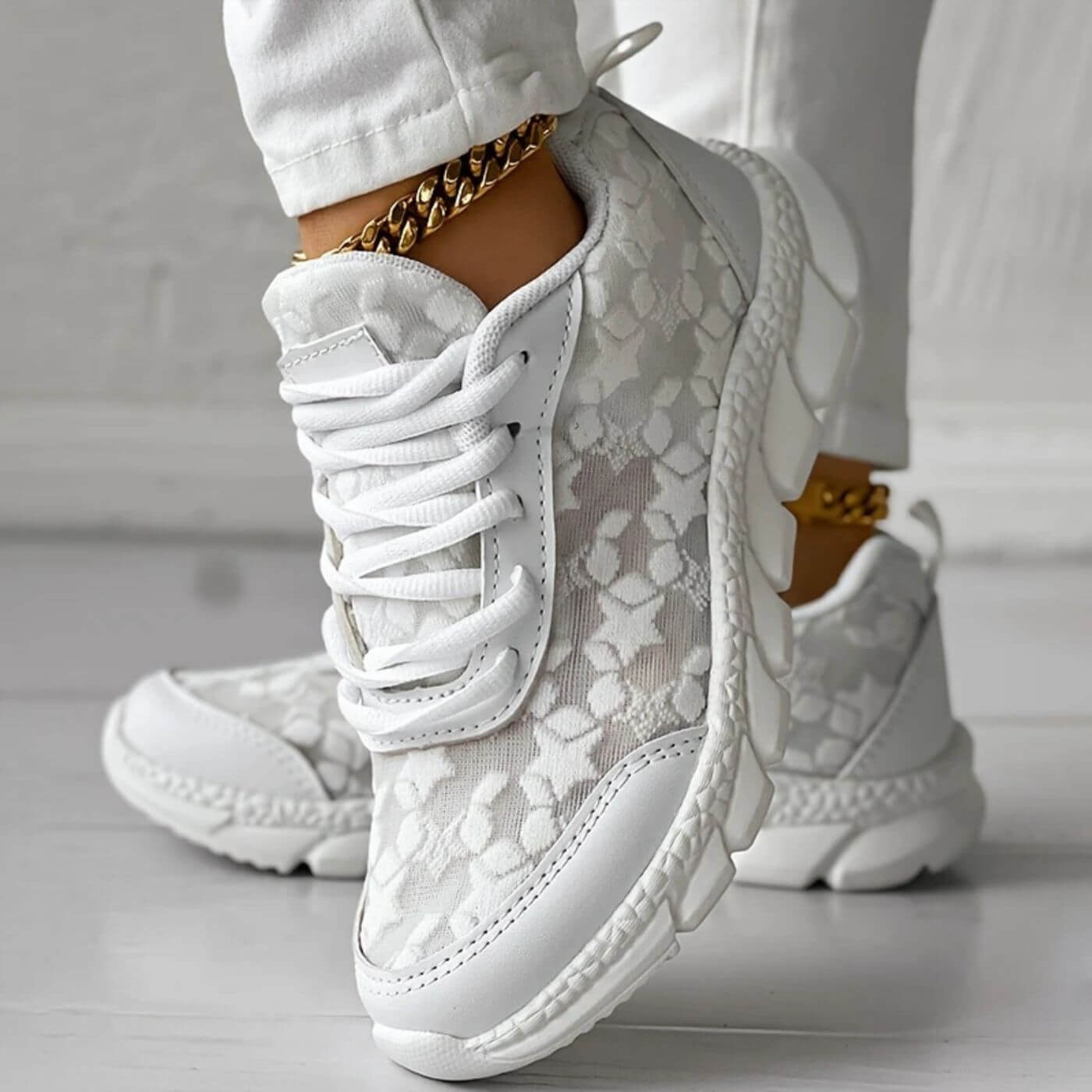 Savannah Floral Lace Sneakers – Breathable Mesh with Orthopedic Support 0