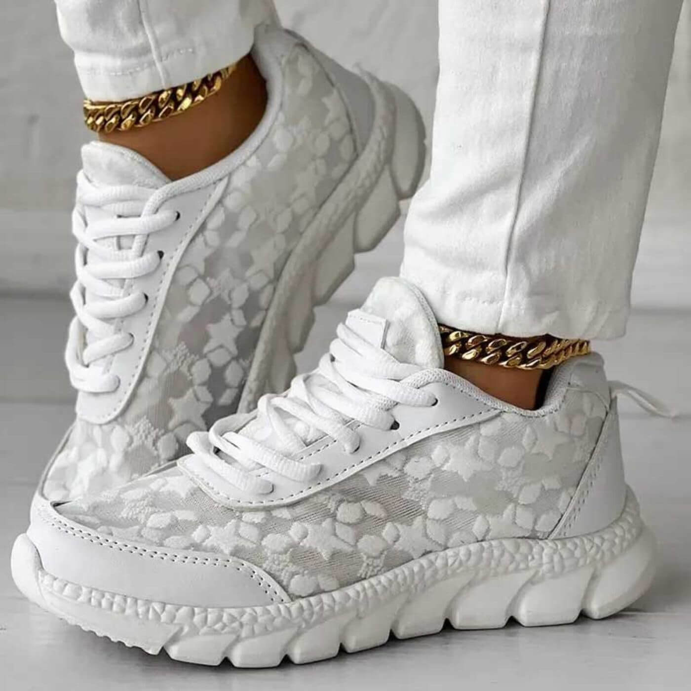 Savannah Floral Lace Sneakers – Breathable Mesh with Orthopedic Support 1