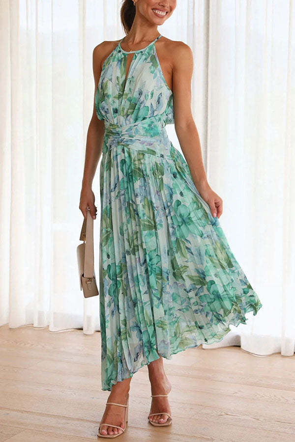 Savannah Floral Summer Dress – Lightweight Pleated Fabric with Cut-Out Neckline 0