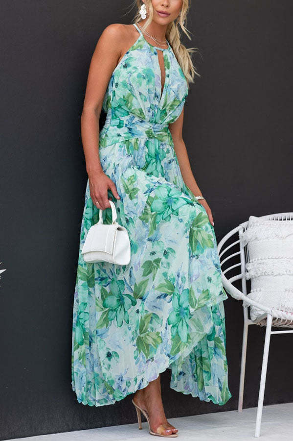 Savannah Floral Summer Dress – Lightweight Pleated Fabric with Cut-Out Neckline 1