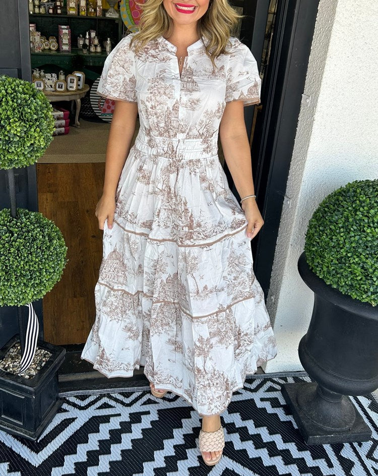 Savannah Green & White Maxi Dress – Flattering Smocked Waist & Tiered Skirt for Women 1