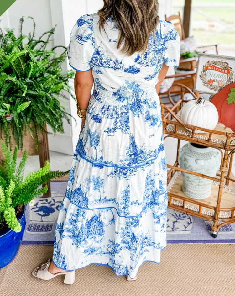 Savannah Green & White Maxi Dress – Flattering Smocked Waist & Tiered Skirt for Women 4