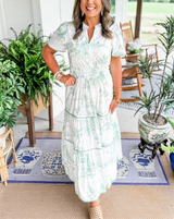 Savannah Green & White Maxi Dress – Flattering Smocked Waist & Tiered Skirt for Women 6