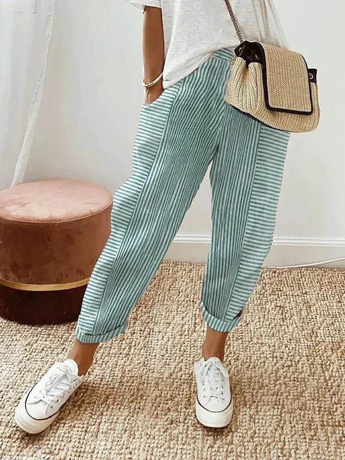 Savannah Relaxed Striped Pants - Lightweight Fabric with Adjustable Waist 3