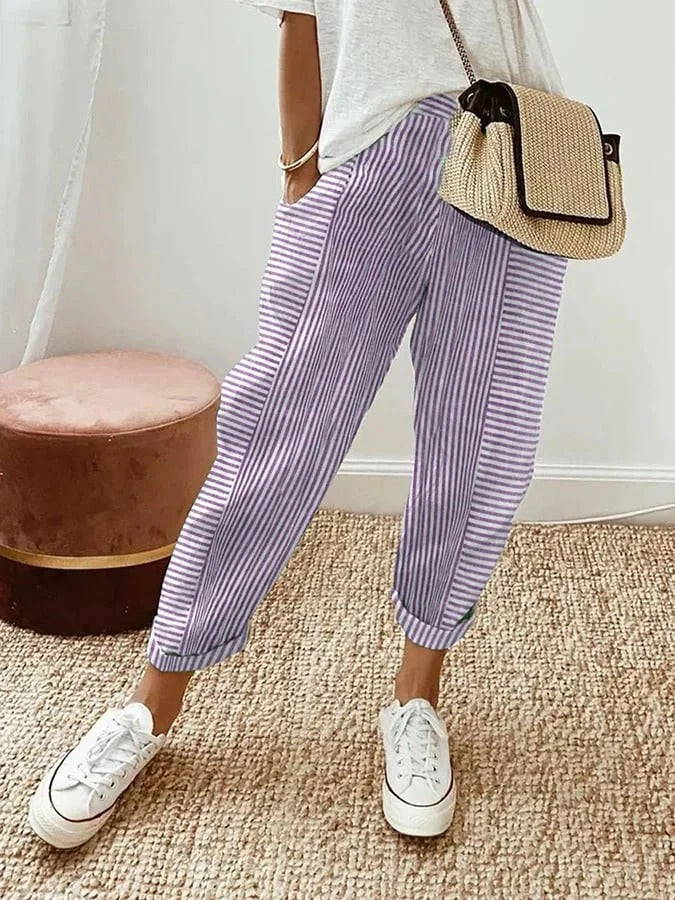 Savannah Relaxed Striped Pants - Lightweight Fabric with Adjustable Waist 5