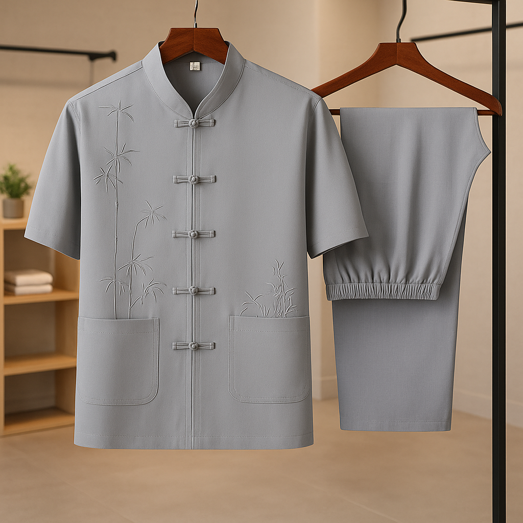 Savannah Silk-Blend Summer Set with Elegant Bamboo Embroidery 1