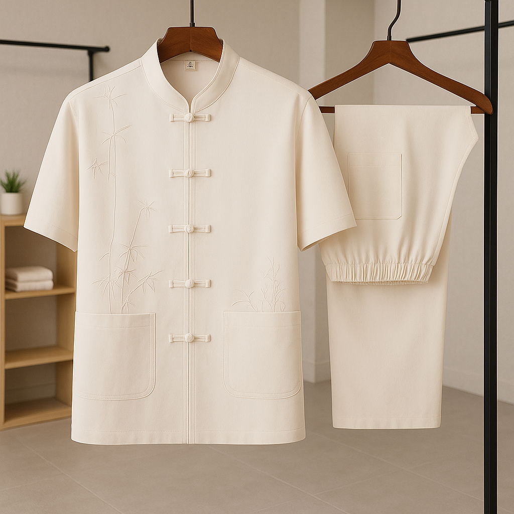 Savannah Silk-Blend Summer Set with Elegant Bamboo Embroidery 2