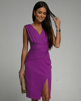 Savannah V-Neck Midi Dress – Lightweight Fabric with Side Slit for Summer Elegance 7