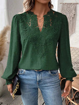 Savannah White Blouse – Intricate Lace Design with Flattering V-Neckline 0