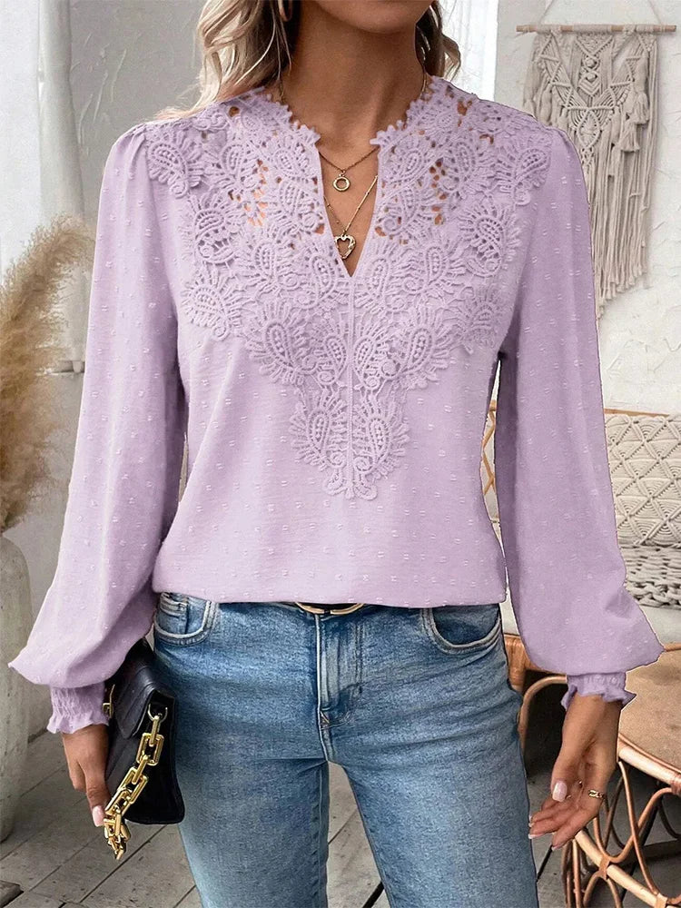 Savannah White Blouse – Intricate Lace Design with Flattering V-Neckline 4