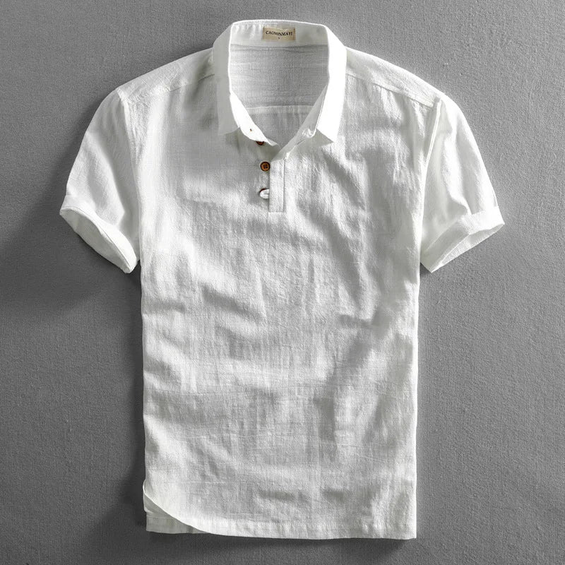 Henry Polo Shirt – Organic Cotton Linen Blend with Minimalist Collar