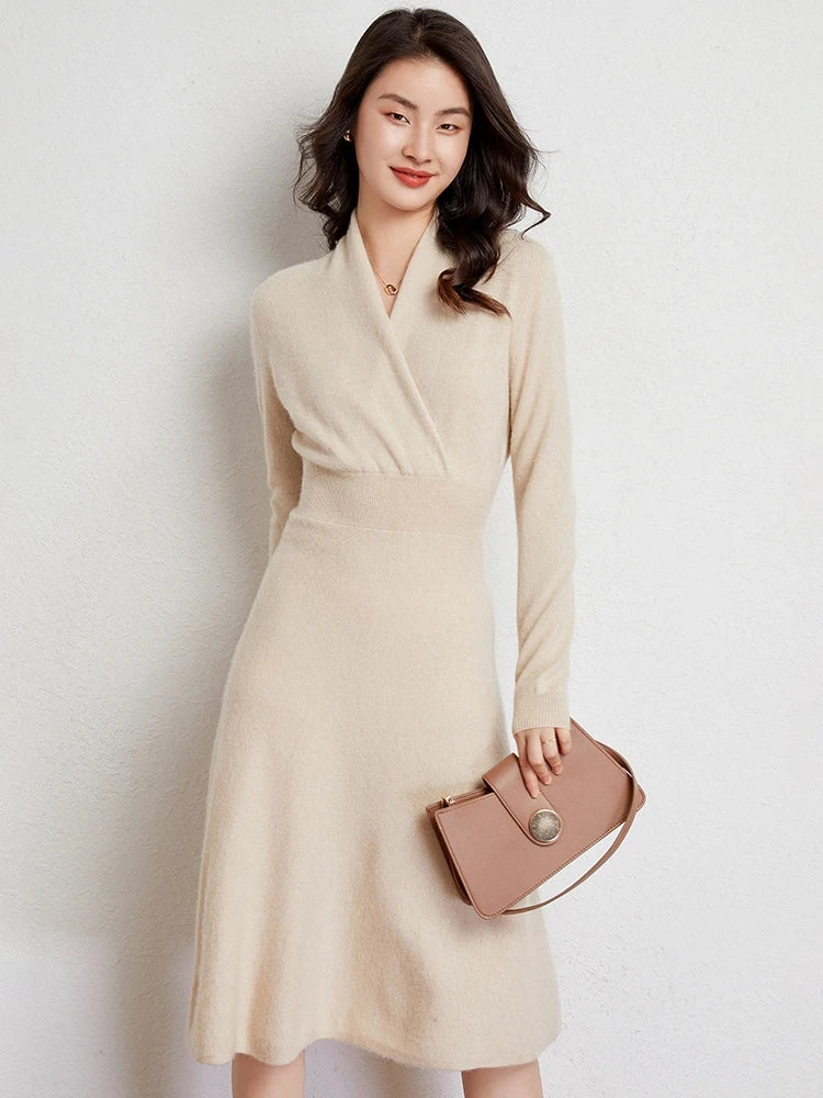Geneva Cashmere V-Neck Wrap Dress