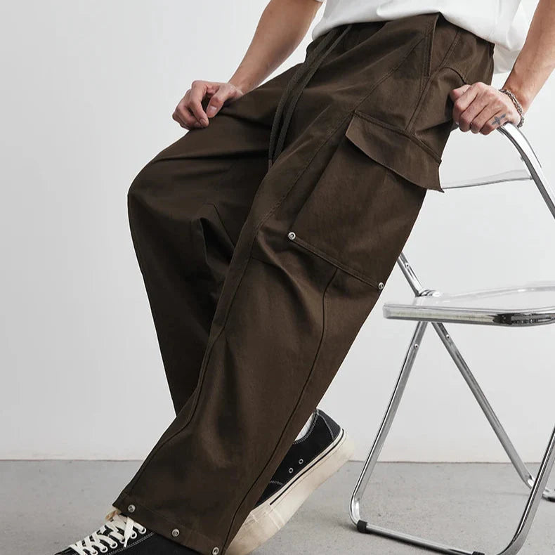 Lennox Wide-Leg Cargo Pants – Men’s Cotton Canvas Trousers with Snap Flap Pockets