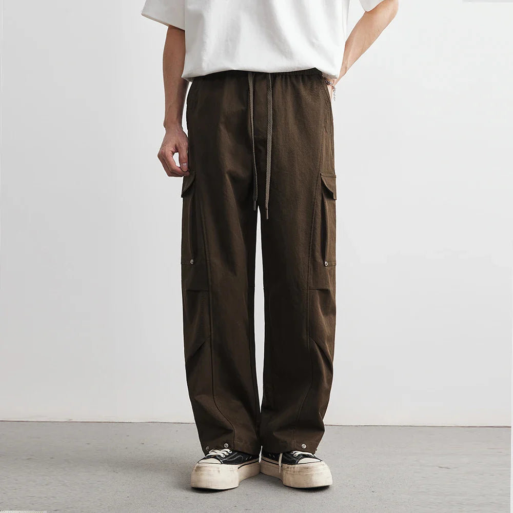 Lennox Wide-Leg Cargo Pants – Men’s Cotton Canvas Trousers with Snap Flap Pockets