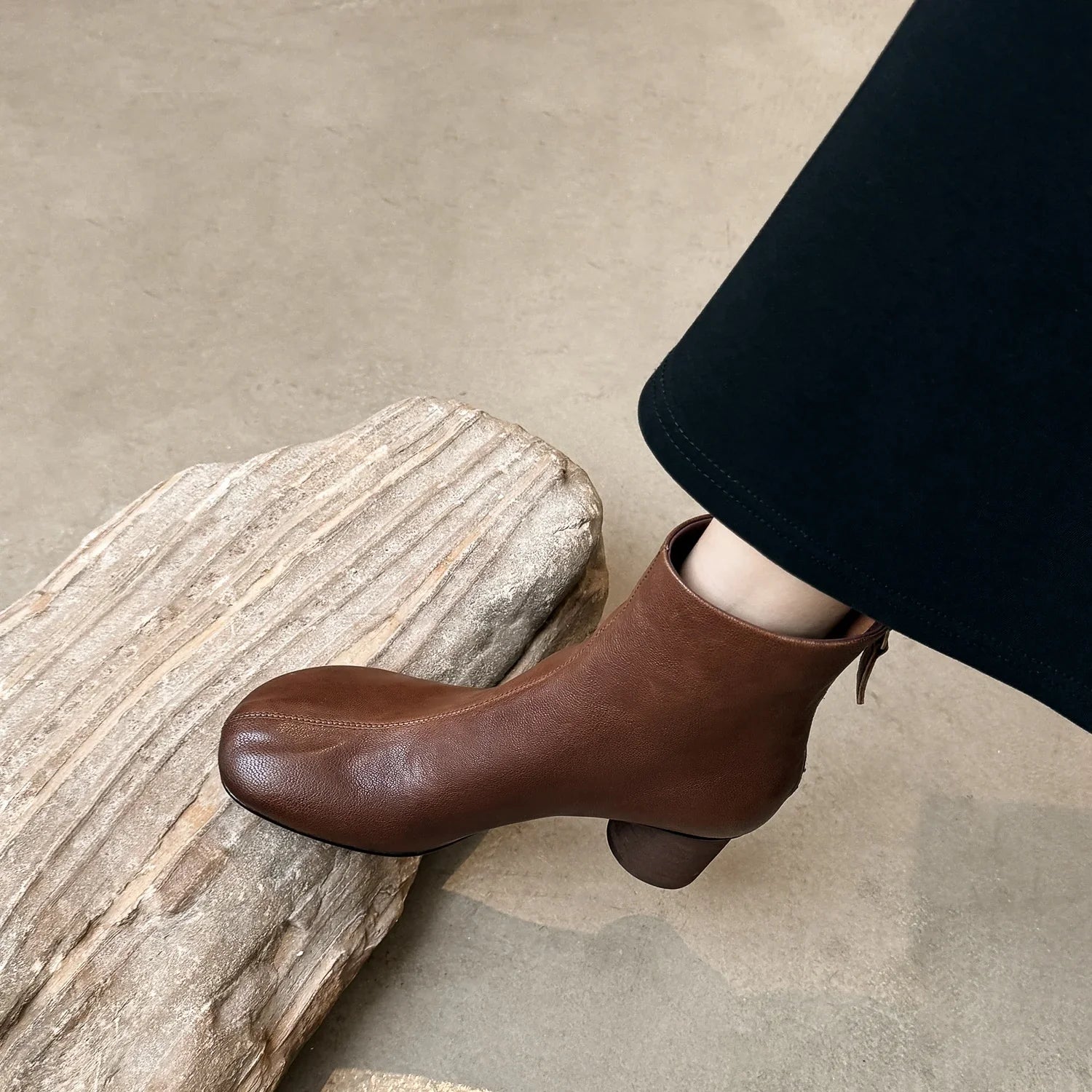 Ronora Women’s Leather Ankle Boots – Cushioned Block Heel Booties for All-Day Wear