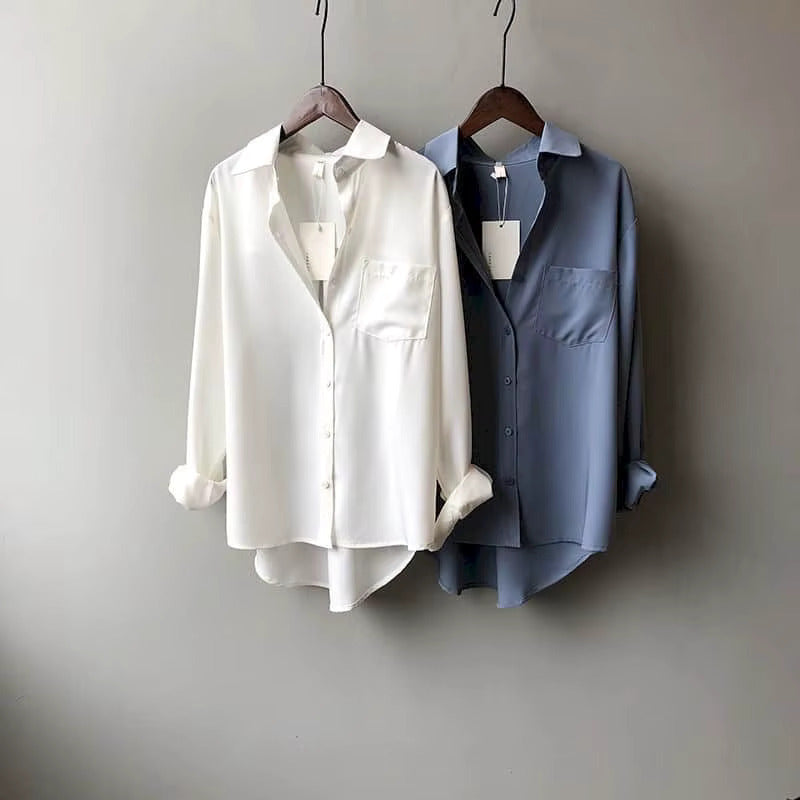 Giada Silk Drape Blouse – Lightweight Satin Shirt for Polished Everyday Looks