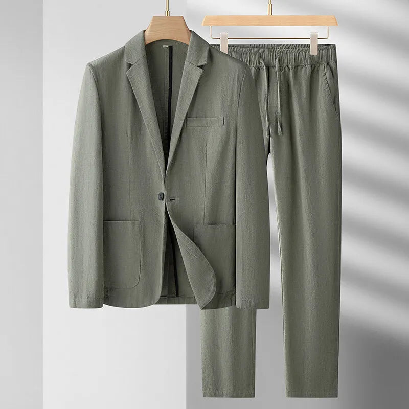 Newbert Men’s Linen Suit Set – Lightweight Two-Piece with Button-Up Shirt & Relaxed Trousers