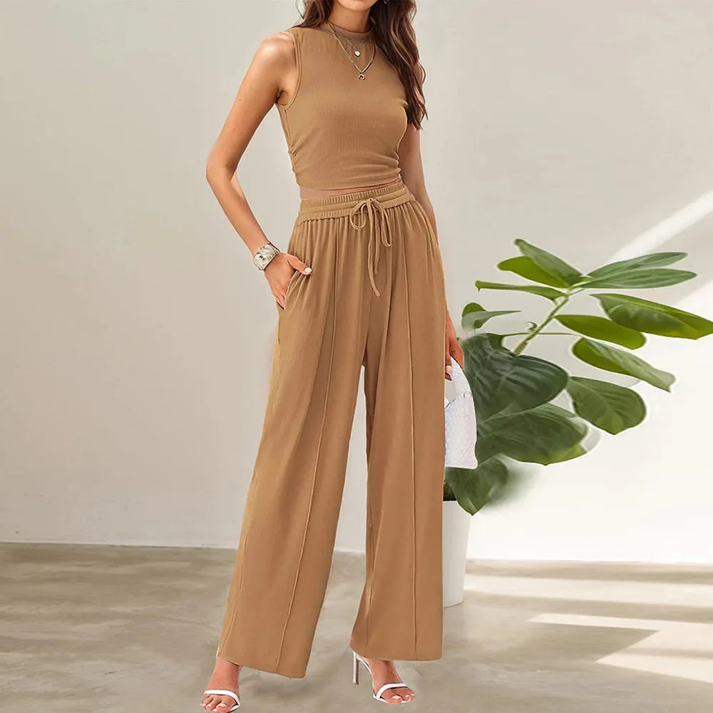 Valentina Two-Piece Set – Sleeveless Top & Wide-Leg Pants