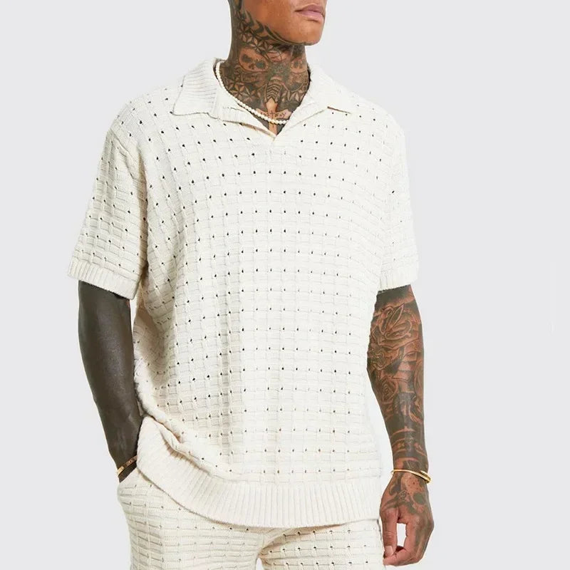 Mason Wave Knit Polo – Lightweight Cotton‑Blend Polo with Refined Open Collar