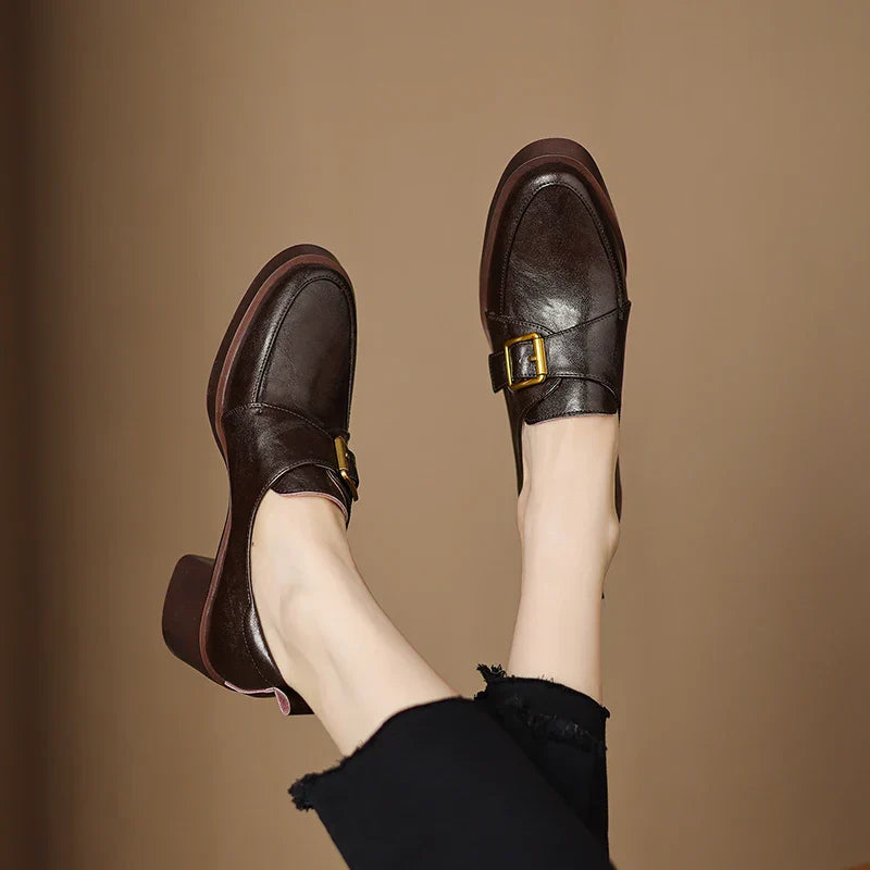 Veronica Women’s Loafers – Italian Leather Buckle Dress Shoes