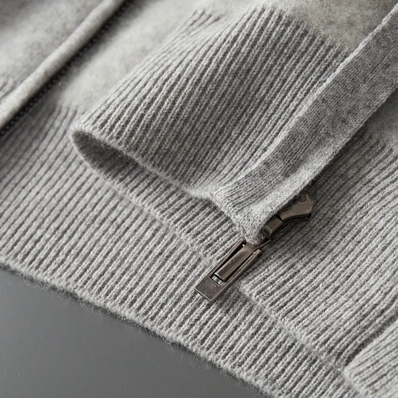 Roosebelt Men’s Wool Cardigan – Pure Wool Knit with Dual-Zip Closure