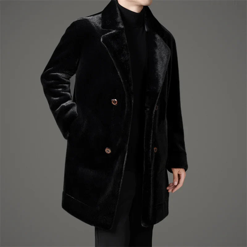 Rafael Men’s Faux Fur Coat – Reversible Winter Jacket with Lapel Collar & Button Closure
