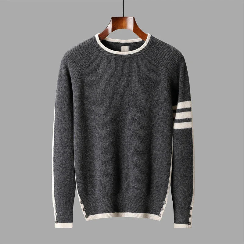 Romano Men’s Knit Sweater – Wool Pullover with Contrast Stripe Detail