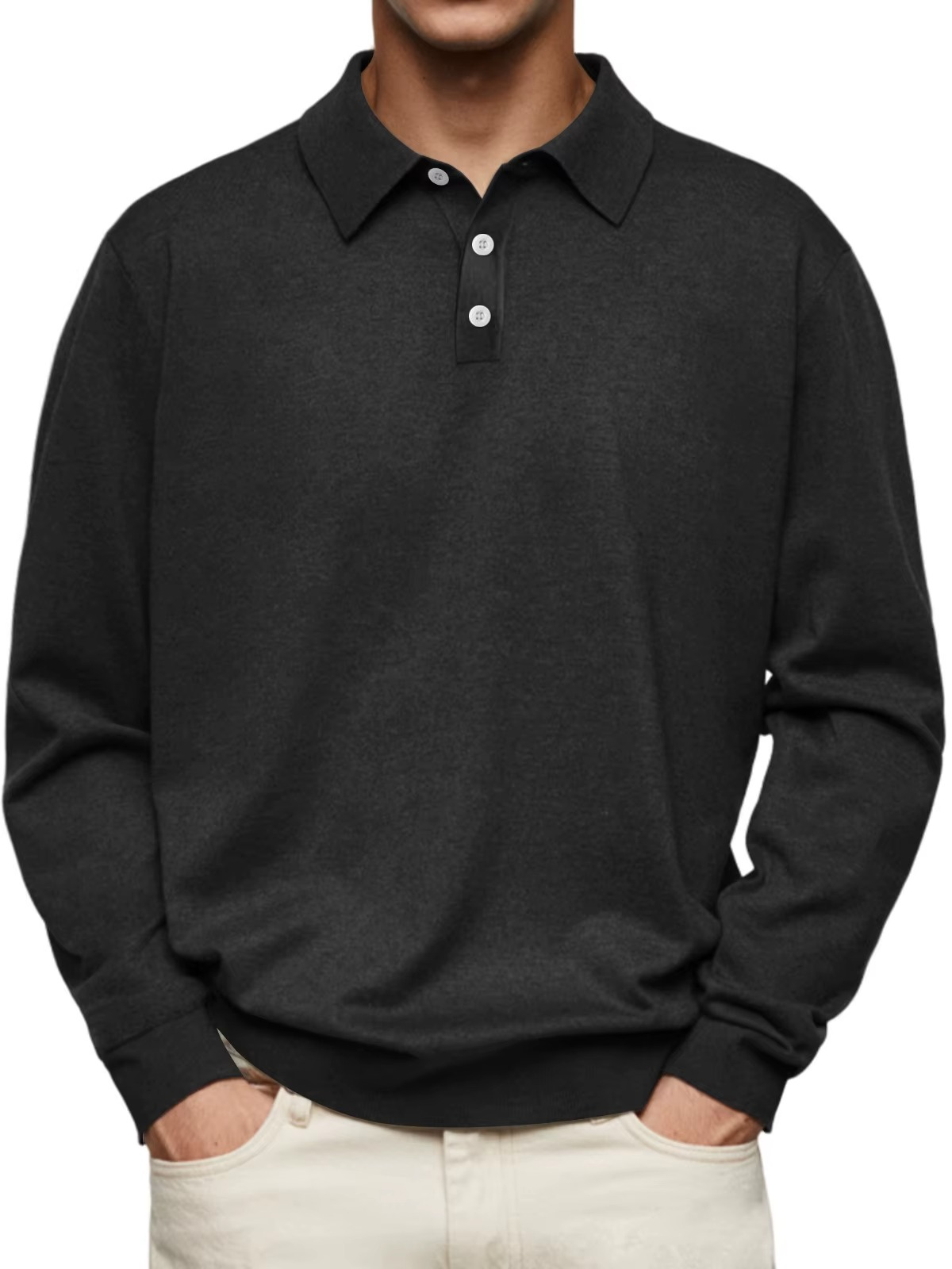 Daren Men’s Polo Shirt – Long Sleeve with Button Closure
