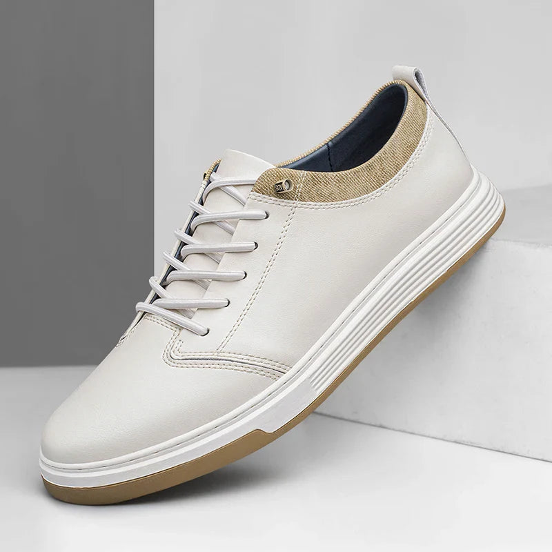 Bruno Genuine Leather Sneakers — Hand-Stitched Cushioned Casual Footwear