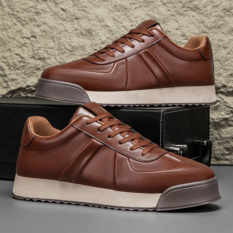 Vincent Genuine Leather Platform Sneakers – Retro Elevated Casual Sneakers