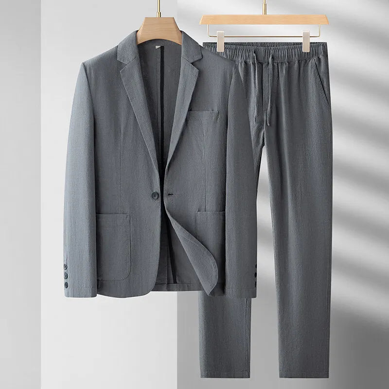Newbert Men’s Linen Suit Set – Lightweight Two-Piece with Button-Up Shirt & Relaxed Trousers