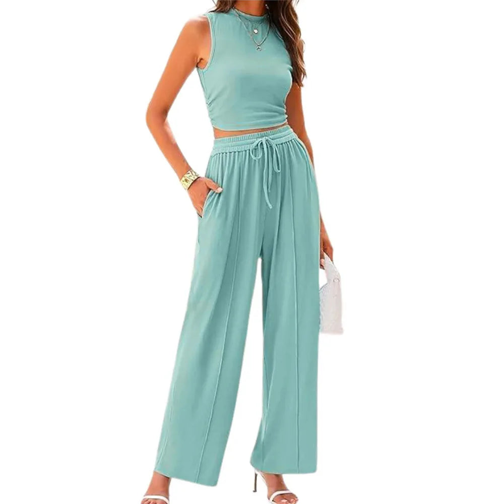 Valentina Two-Piece Set – Sleeveless Top & Wide-Leg Pants