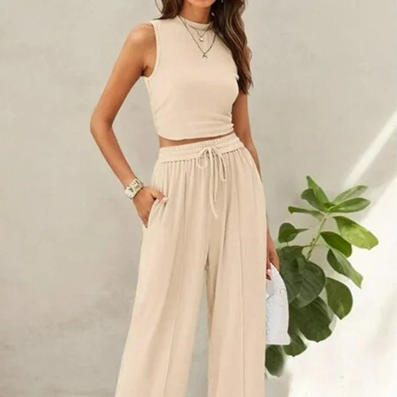 Valentina Two-Piece Set – Sleeveless Top & Wide-Leg Pants