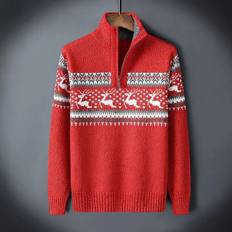 Aldrey Men's Christmas Sweater – Wool Knit Quarter-Zip Pullover