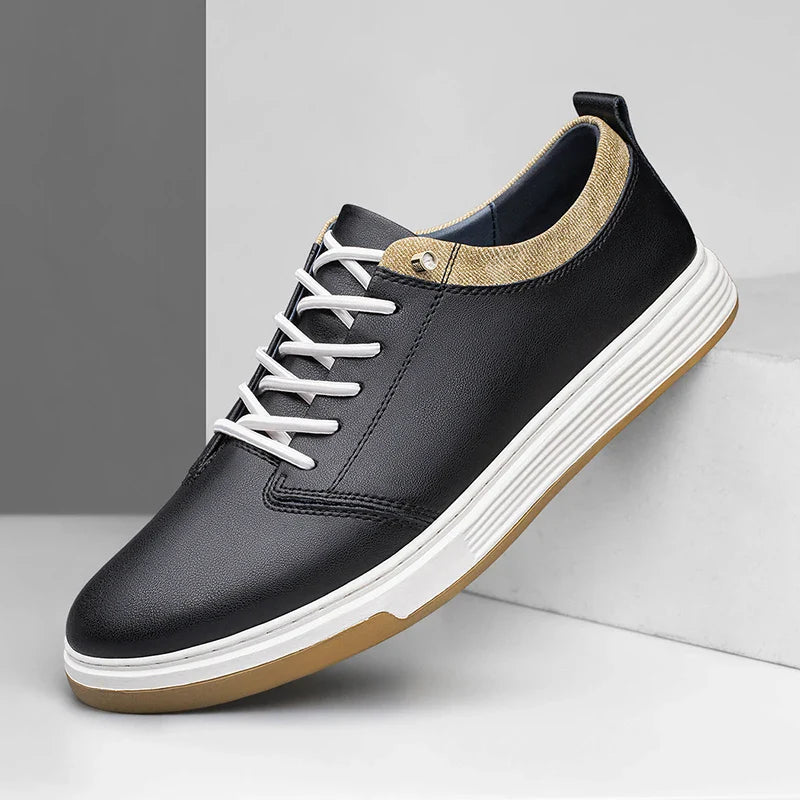 Bruno Genuine Leather Sneakers — Hand-Stitched Cushioned Casual Footwear