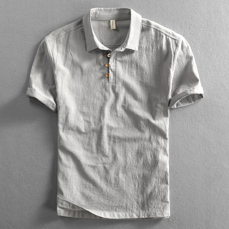 Henry Polo Shirt – Organic Cotton Linen Blend with Minimalist Collar