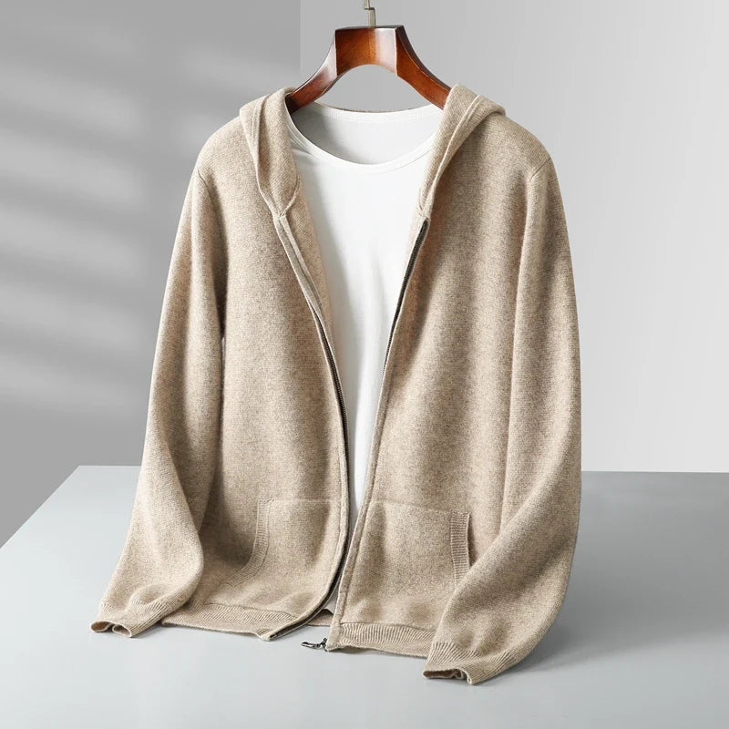 Aries Men’s Hooded Jacket – Lightweight Cashmere Zip-Up Jacket