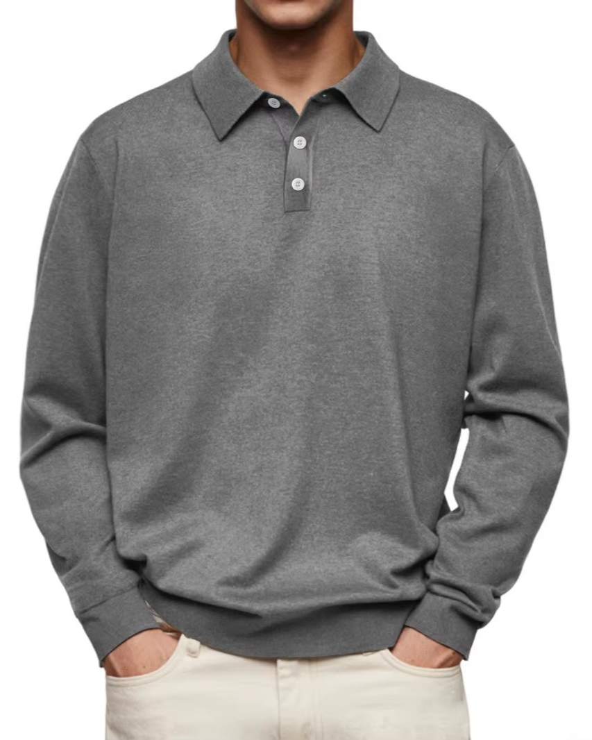 Daren Men’s Polo Shirt – Long Sleeve with Button Closure