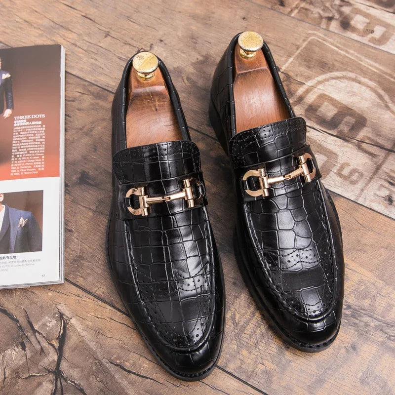 Domenico Genuine Leather Buckle Loafers — Polished Slip-On Casual Dress Shoes