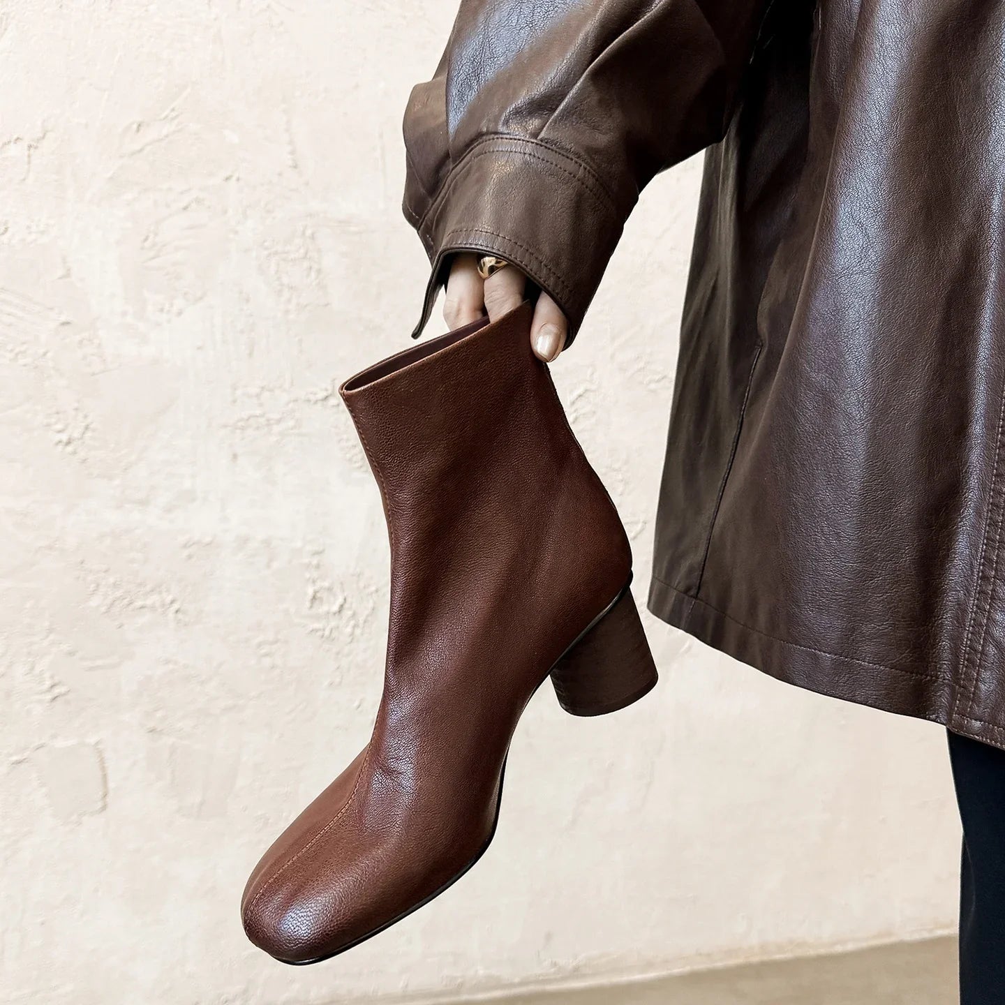 Ronora Women’s Leather Ankle Boots – Cushioned Block Heel Booties for All-Day Wear