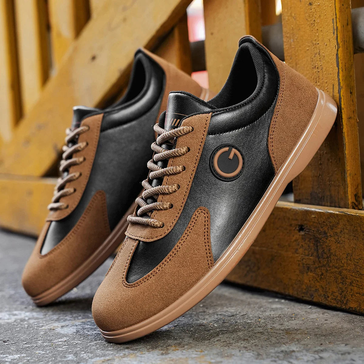 Gregory Genuine Leather Suede Trim Sneakers – Two-Tone Casual Sneakers