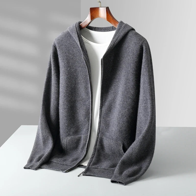 Aries Men’s Hooded Jacket – Lightweight Cashmere Zip-Up Jacket