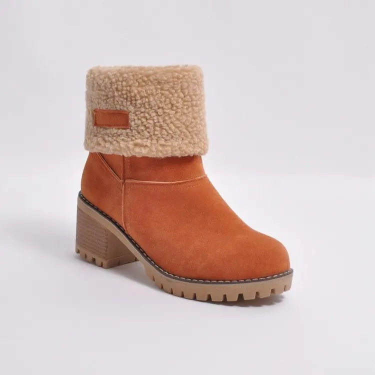 Avery Women’s Suede Ankle Boots – Plush Fur-Lined Block Heel