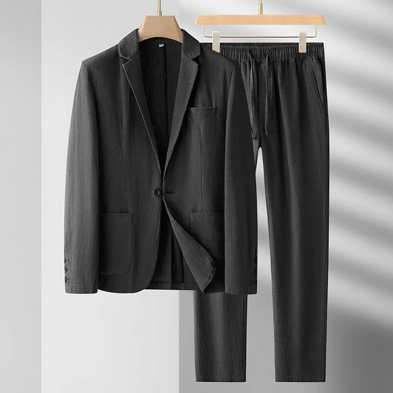 Newbert Men’s Linen Suit Set – Lightweight Two-Piece with Button-Up Shirt & Relaxed Trousers