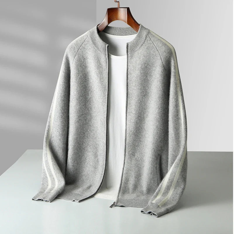 Roosebelt Men’s Wool Cardigan – Pure Wool Knit with Dual-Zip Closure