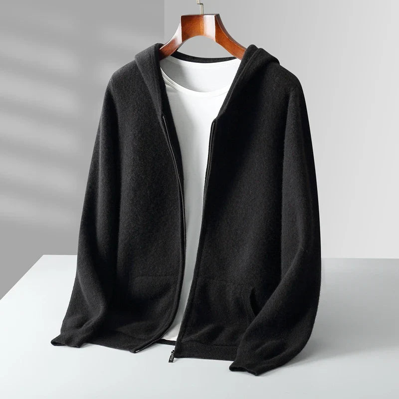 Aries Men’s Hooded Jacket – Lightweight Cashmere Zip-Up Jacket