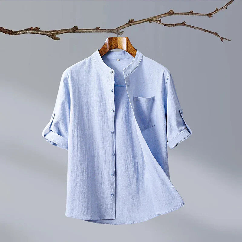 Ethan Relaxed Cotton Mandarin Collar Shirt – Soft Stretch Casual Shirt