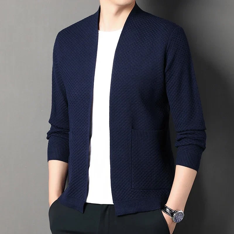 Inigo Men’s Jacquard Knit Cardigan – Soft Touch Embossed Cotton Cardigan